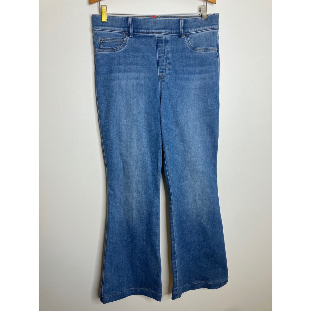 Spanx Flare Jeans Women Large Blue Excellent Stretch Pull On High Rise 20960R